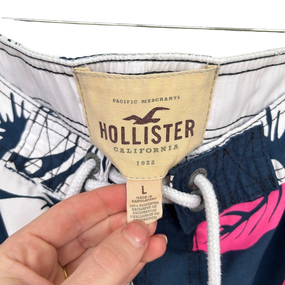 2000s Y2K Hollister Board Shorts Mens L Navy Hibiscus Floral Cargo Swim Trunks - Picture 6 of 8